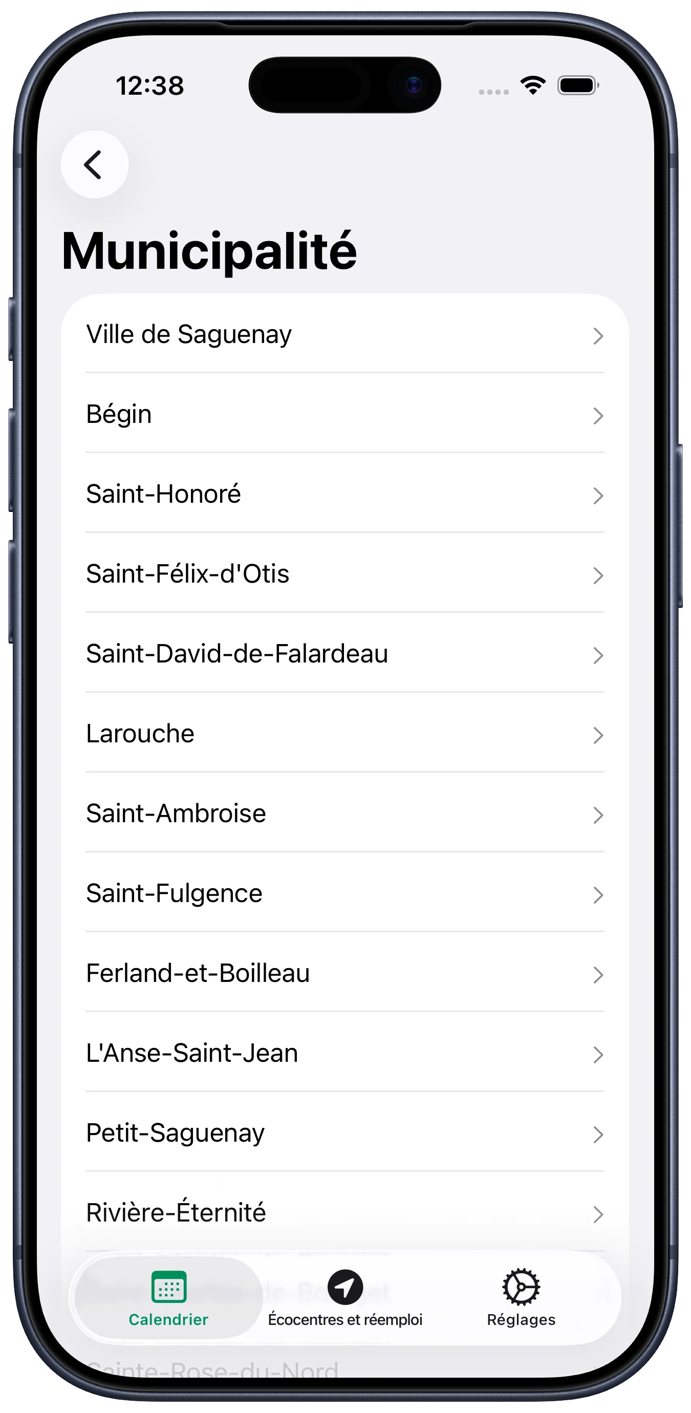 Liste des municipalités supportées