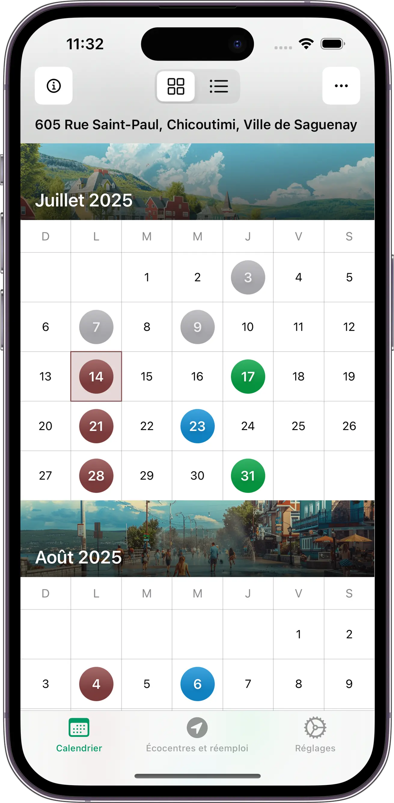 calendrier de collecte de matières résiduelles